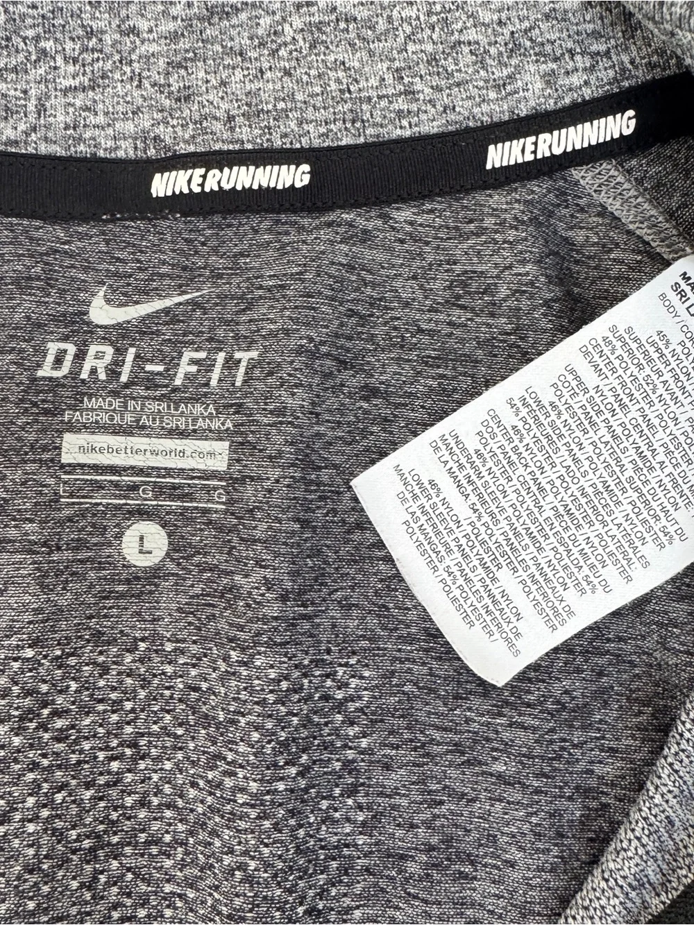 Nike Women’s Running Shirt Large Gray Dri-Fit 1/4 Zip Athletic Layer Thumbholes